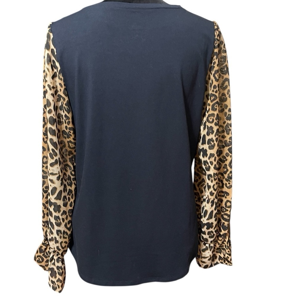 BELLE BY KIM GRAVEL CHIC SHEER LEOPARD PRINT SLEEVES TOP SZ SM EUC - Picture 3 of 11